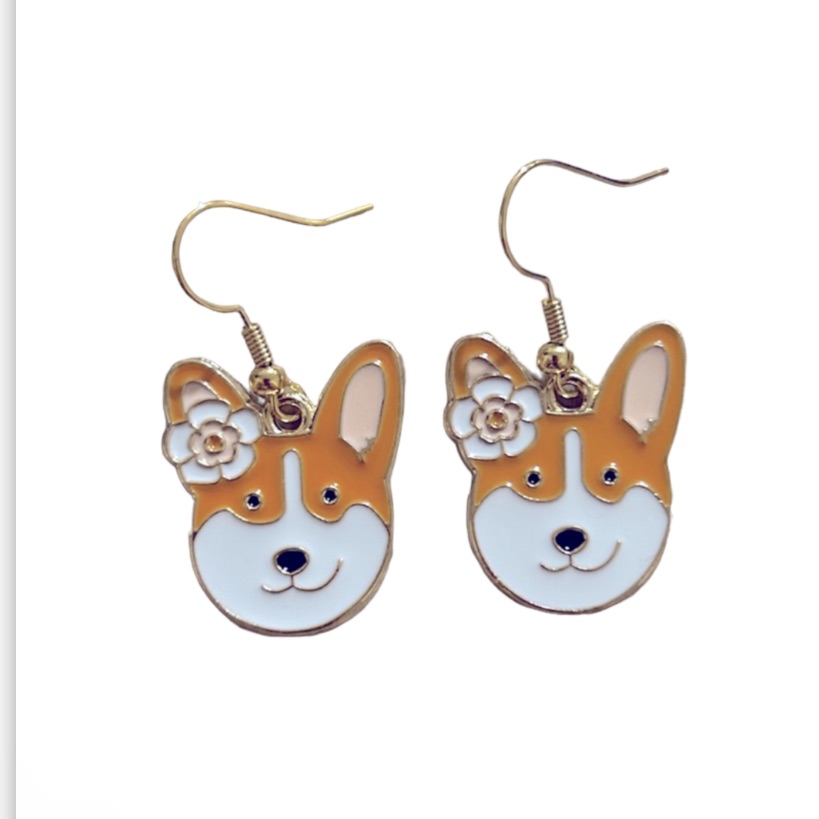 Floral Corgi Drop Earrings